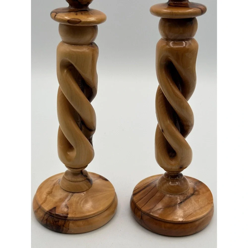 Handmade Olive Wood Candle Holders Craft 9